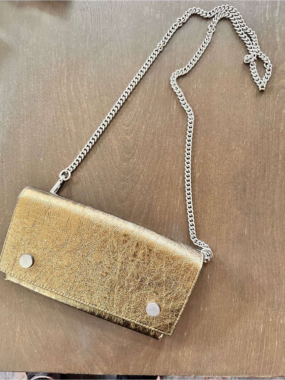 All saints Gold Metallic Snap Wallet Clutch